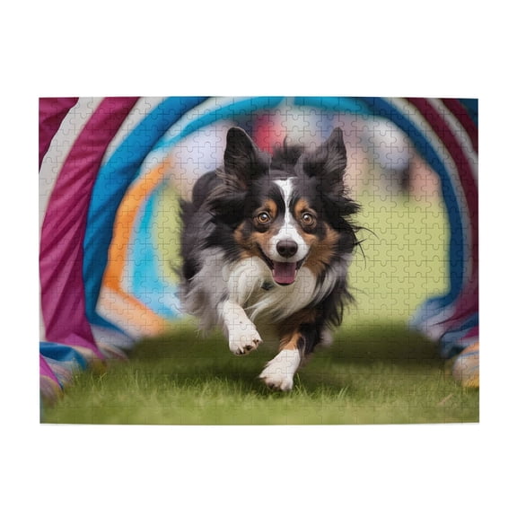 Dog Agility Tunnel Run Grass 500-Piece Wooden Jigsaw Puzzle for Adults, Fun & Challenging Family Brain-Teaser, Perfect Home Decor & Gift