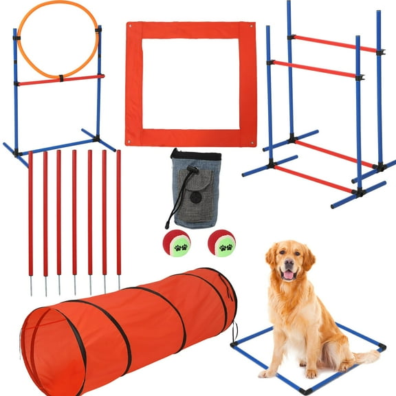 Dog AgilityCourse Backyard Set, Dog AgilityEquipment Obstacle Course Backyard Includes Adjustable High Hurdle, Carrying Bags