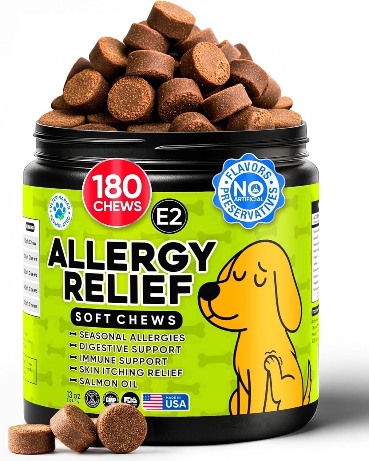 Dog Allergy Relief Chews – Anti Itch for Dogs with Colostrum & Salmon Oil – Reduces Paw Licking & Hot Spots – Omega 3 Fish Oil - Dry Skin & Coat Supplement for a Happy, Healthy Pup - 180 Count