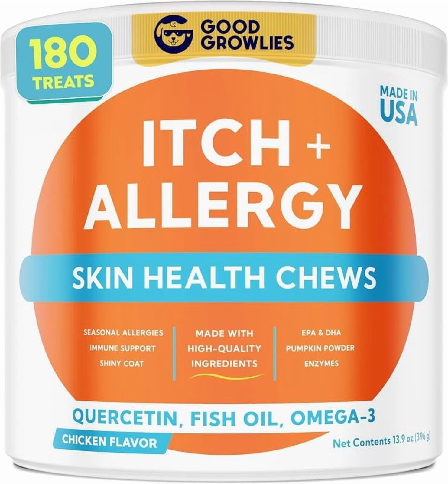 Dog Allergy Relief Chews Anti-Itch Skin & Coat Supplement: No Fillers, Just Flavor - Itchy Skin Relief Treatment w/Omega 3 Fish Oil - Itching&Paw Licking - Dry Skin&Hot Spots - Made in USA - 180Ct