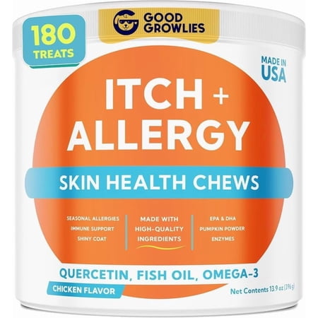 Dog Allergy Relief Chews — Anti-Itch Skin & Coat Supplement: No Fillers, Just Flavor - Itchy Skin Relief Treatment w/Omega 3 Fish Oil - Itching&Paw Licking - Dry Skin&Hot Spots - Made in USA - 180Ct