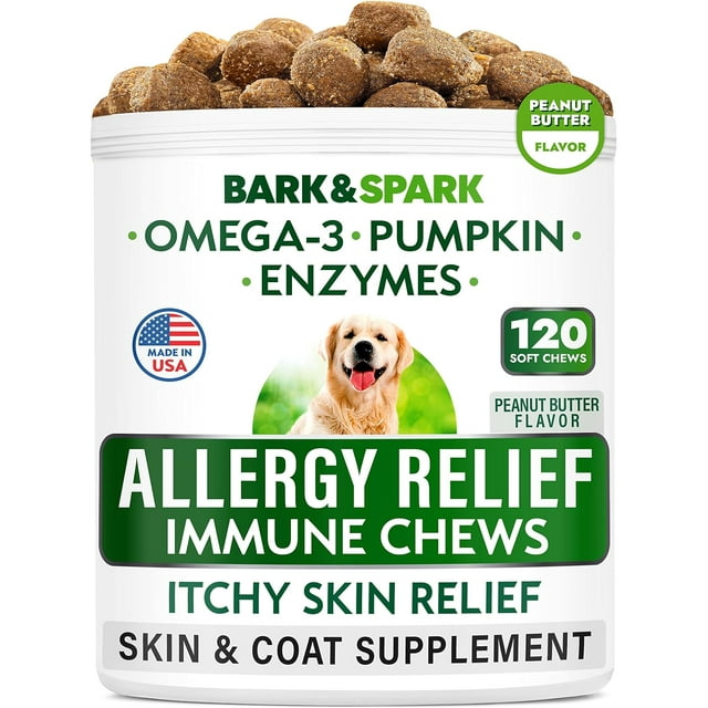 Dog Allergy Relief Chews AntiItch Skin & Coat Supplement Omega 3 Fish Oil Itchy Skin