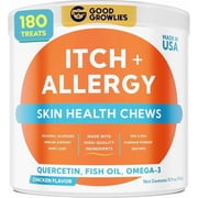 Dog Allergy Relief Chews - Skin & Coat Supplement, Itchy Skin Relief, Omega 3 Fish Oil - Itching&Paw Licking - Dry Skin&Hot Spots - Made in USA - 180Ct