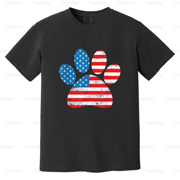 Dog, America Flag, Patriot Day, Paw Print, 4th July, Independence Comfort Color T-Shirt Unisex, up to 4XL
