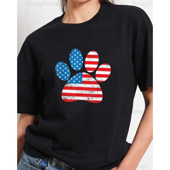 Dog America Flag Patriot Day Paw Print 4th July Independence Pet T-Shirt Unisex, up to 5XL
