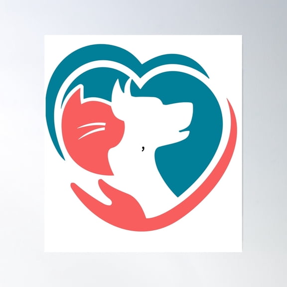 Dog And Cat In Heart Shape Vector Illustration Poster Wall Art, Modern Wall Decor, 16x16 UNFRAMED