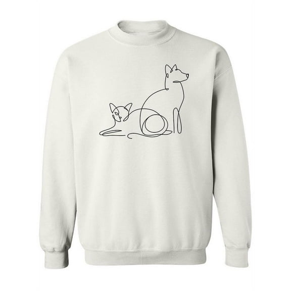 Dog And Cat In Line Art Sweatshirt Women -Image by Shutterstock, Female Large
