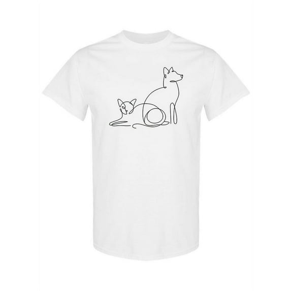 Dog And Cat In Line Art T-Shirt Women -Image by Shutterstock, Female 5X-Large