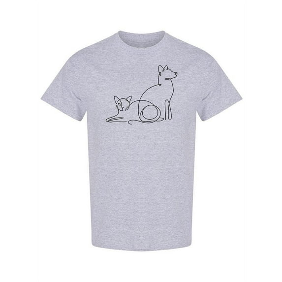 Dog And Cat In Line Art T-Shirt Women -Image by Shutterstock, Female Large