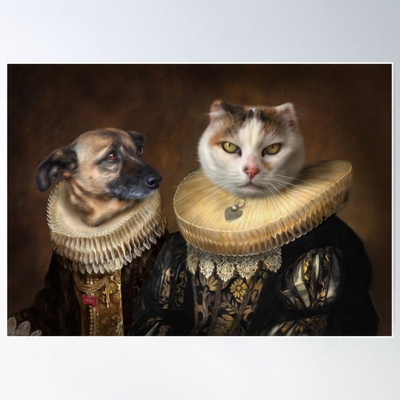 Dog And Cat Portrait - Roxy And Slinky Poster Wall Art, Modern Wall Decor For Living Room Bedroom, 12x18 UNFRAMED