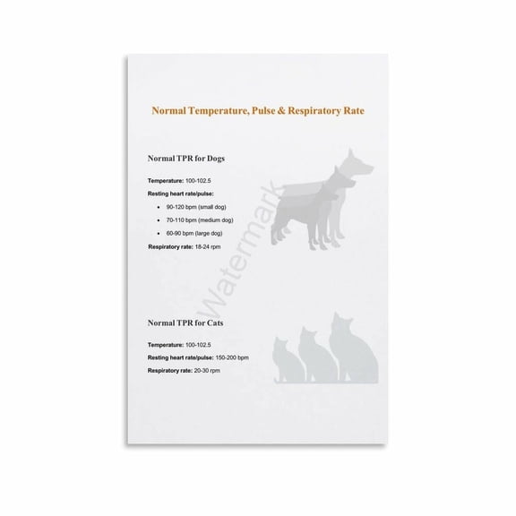 Dog And Cat Vital Signs Guide Veterinary Poster (7) Canvas Painting Wall Art Poster for Bedroom Living Room Decor