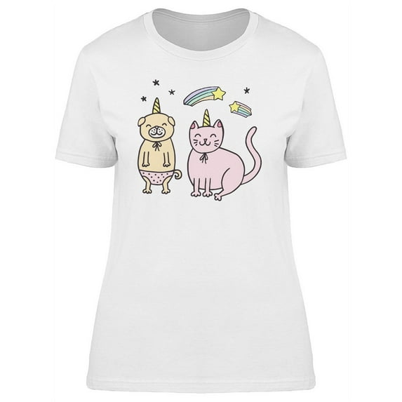 Dog And Cat With Unicorn Horns T-Shirt Women -Image by Shutterstock, Female x-Large