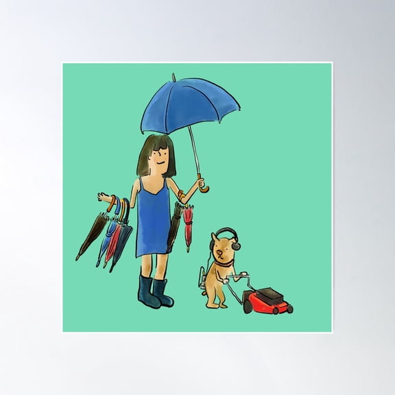 Dog And Ms. Umbrella Transparent Bg Poster Wall Art, Modern Wall Decor, 16x16 UNFRAMED