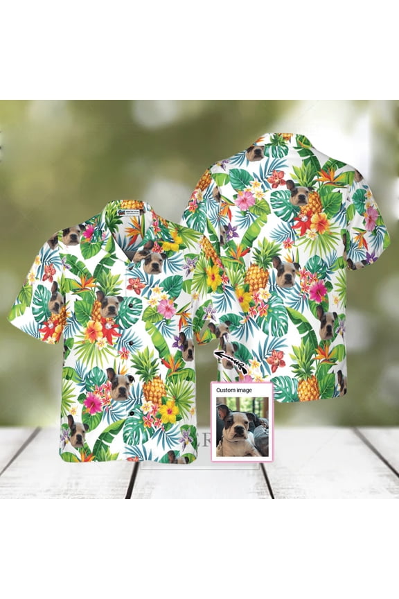 Dog And Tropical Pineapple Custom Men Hawaiian Shirt for Dog Lovers