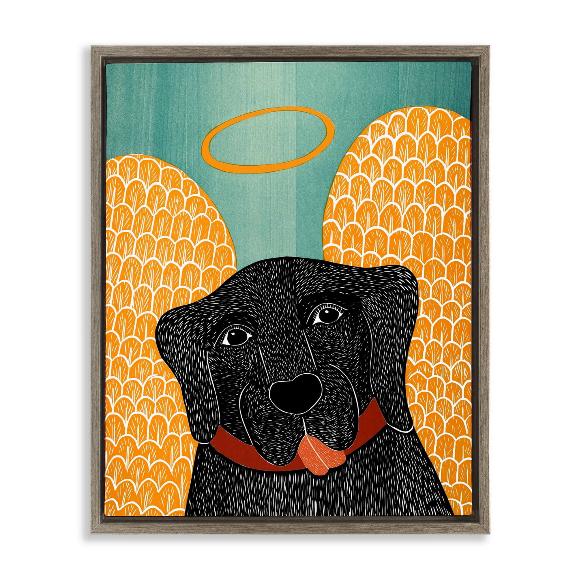 Dog Angel with Yellow Wings Brown Framed Floater Canvas Wall Art, design by Stephen Huneck