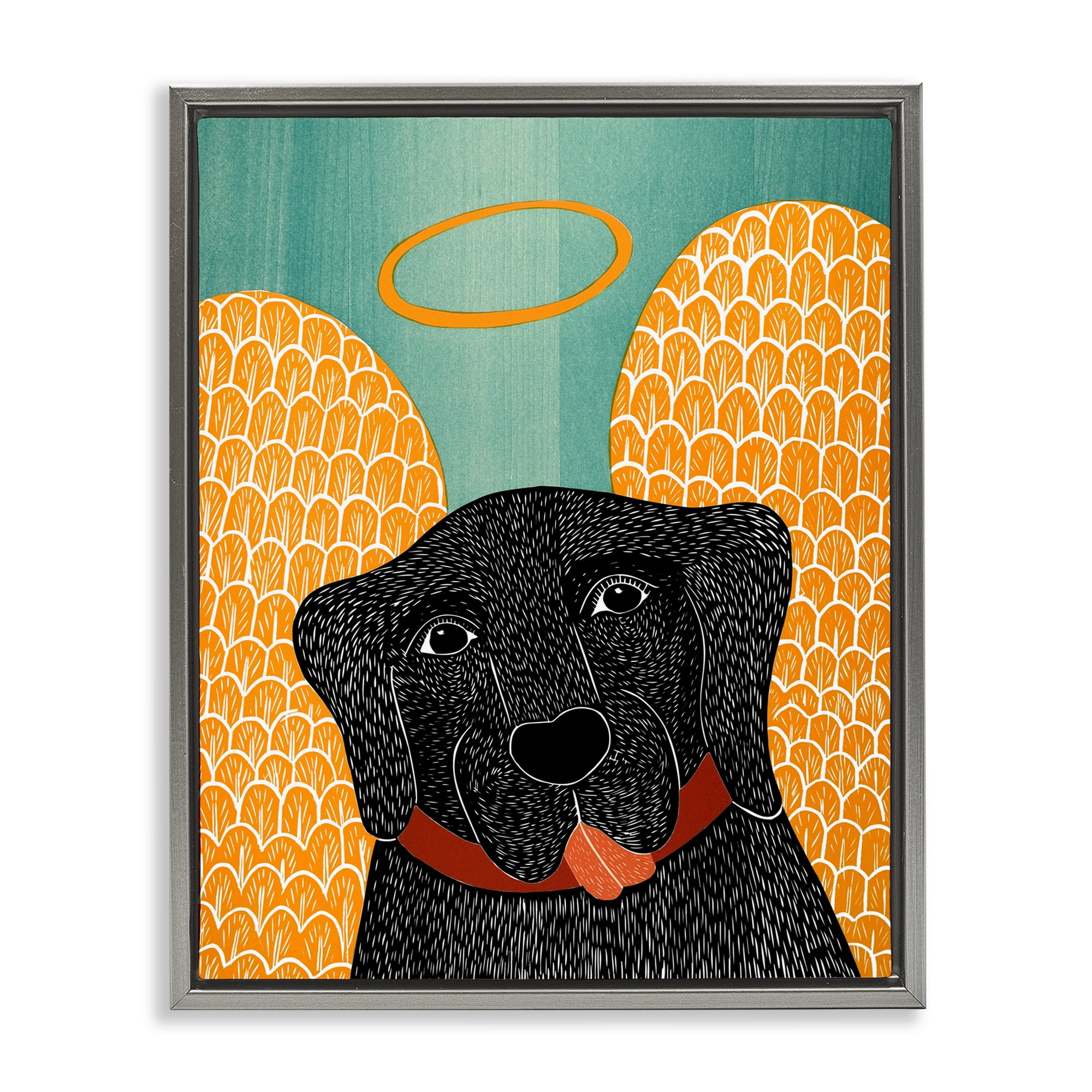 Dog Angel with Yellow Wings Gray Framed Floater Canvas Wall Art, design by Stephen Huneck