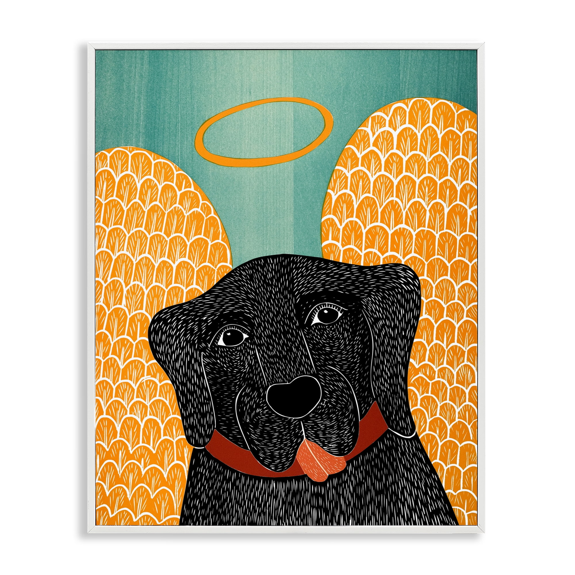 Dog Angel with Yellow Wings White Framed Giclee Art, design by Stephen Huneck