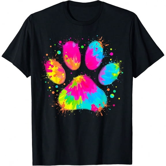 Dog Animal Tie Dye Love Dog Paw T-Shirt.