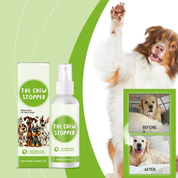 Dog Anti-Chew Spray – No Chew Deterrent for Puppies & Dogs, Behavior Training Aid to Stop Licking, Biting & Scratching, Safe for Furniture & Fabrics, Odor-Based Training, Non-Staining, Easy to Use