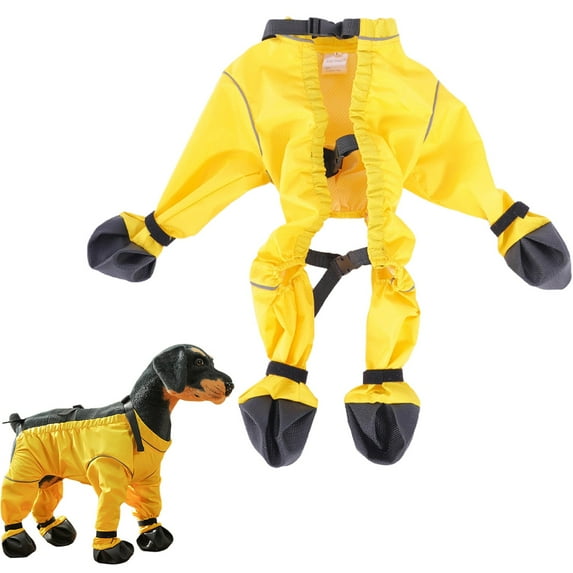 Dog Anti-Dirt Leggings, Outdoor Protective Pet Pants with Anti-Slip Soles, Adjustable Dog Dust Pants & Shoe Covers for Walking, for Small Medium Dogs, Yellow