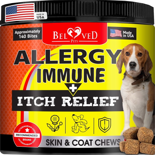 USA Made Dog Allergy & Itch Relief Chews with Omega 3 & Probiotics ...