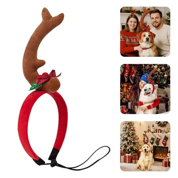 Dog Antler Headband Christmas Dogs Costume for Medium Large Dogs, Dog Ears Ajustable Elastic Band Dogs Costume for Christmas Party Decor,A