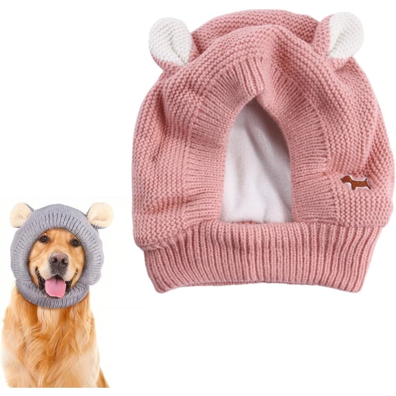 Dog Anxiety Hat with Noise Reduction, Warm Knitted Dog Ear Cover for Calming Small Medium Large Dogs, Adjustable Cozy Soft Rabbit Ears Design for Fireworks Thunder Travel(Pink,1Pcs, B)