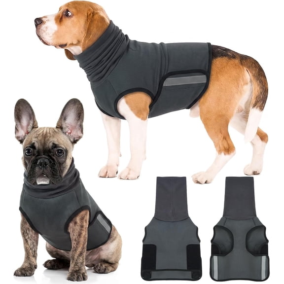 Dog Anxiety Vest with Hood, Breathable Calming Jacket for Dogs, Soft Mesh Pressure Wrap with Reflective Strips & Leash Hole, Effective Stress Relief for Fireworks Thunder Travel, Grey
