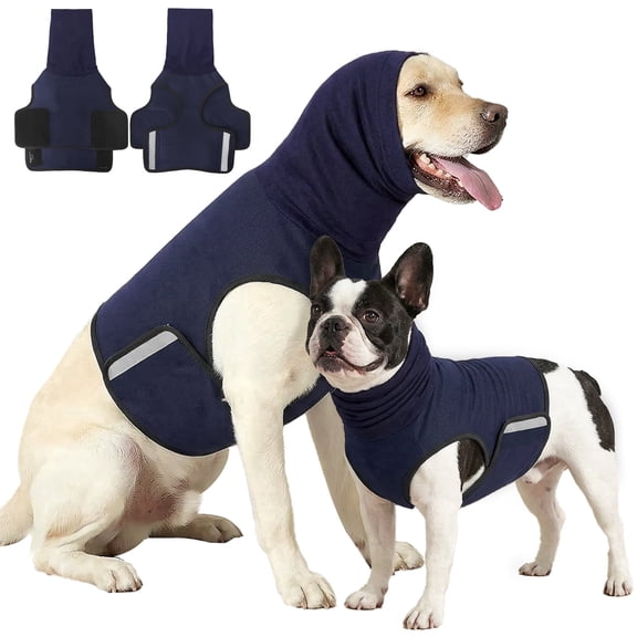 Amztom Dog Anxiety Vest, Pet Calming Jacket with Head Cover & Reflective Strips, Breathable Mesh Coat for Thunderstorms Fireworks Travel & Separation(Blue,S)