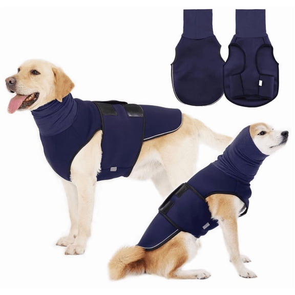 Dog Anxiety Vest, Reflectiveanxiety Vest for Dogs, Breathable Dog Calming Vests with Hoodie, Adjustable Dogs Anxiety Jacket for Thunderstorms Fireworks Vet Visits Separation, Navy (XS)