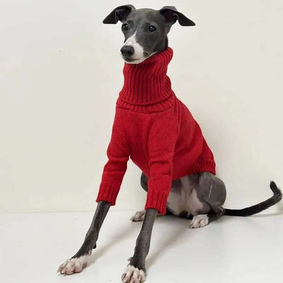 Dog Apparel Whippet Turtleneck Red Knitted Warm Pet Clothing Christmas Sweater