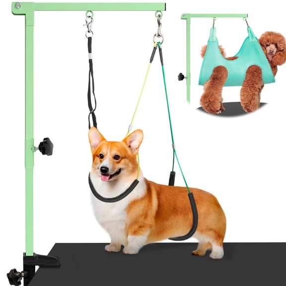 Dog Arm With Pet Hammock 35" Table Adjustable No Sit Haunch Holders Stand Loop Noose For Small And Medium Pets Green