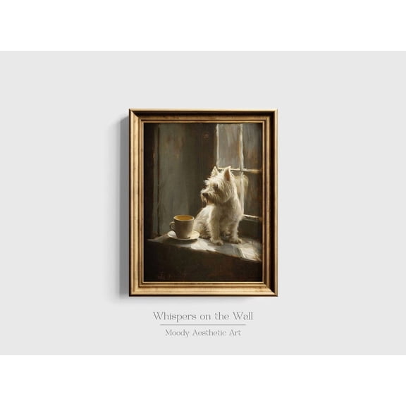 Dog Art Print Moody Gothic Decor Coffee Art Dark Academia Wall Art Dog Lover Gift West Highland White Terrier