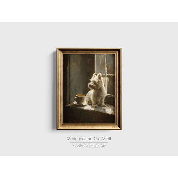 Dog Art Print Moody Gothic Decor Coffee Art Dark Academia Wall Art Dog Lover Gift West Highland White Terrier