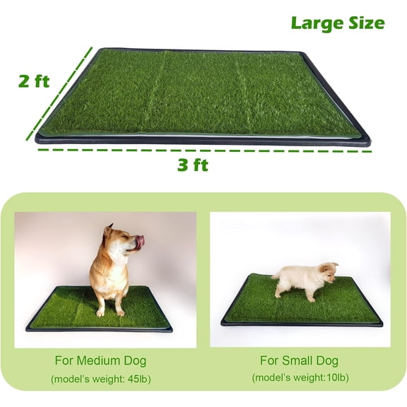 Dog Artificial Grass Pad with Tray for Puppy Potty Training, Fake Turf Patch & Washable Pee Pad Pet Loo for Small and Medium Dogs, Indoor or Outdoor Use (Potty System 35.4” x 23.6”)