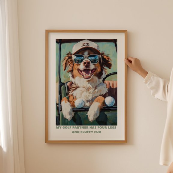 Dog Australian Shepherd Golf Aussie For Lover Preppy Man Cave Hobby Bathroom Art Poster , Poster Print Only
