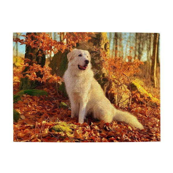 Dog Autumn Leaves Forest 500-Piece Wooden Jigsaw Puzzle for Adults, Fun & Challenging Family Brain-Teaser, Perfect Home Decor & Gift
