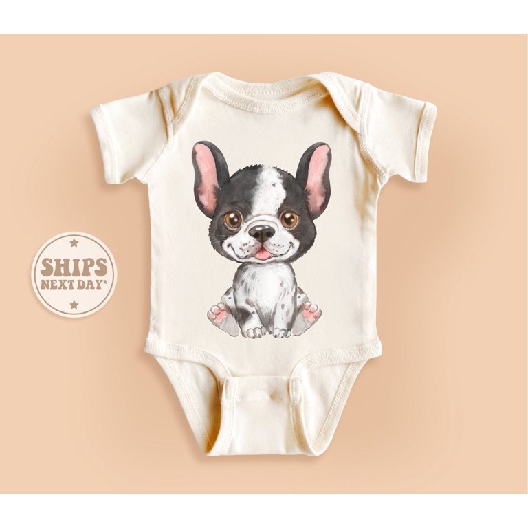 Dog Baby Bodysuit, French Bulldog Dog Onesie, Cute Natural Kids