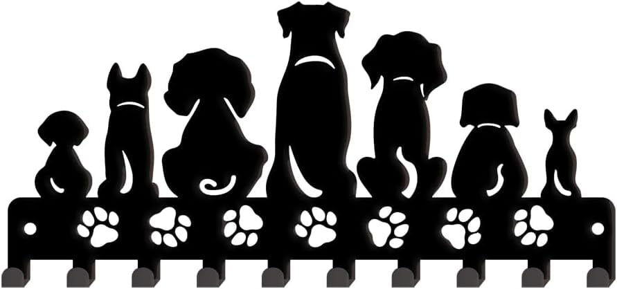 SUPERDANT Dog Back View Key Holder - 10-Hook Iron Wall Organizer With Paw Print Design, 25x11.5cm
