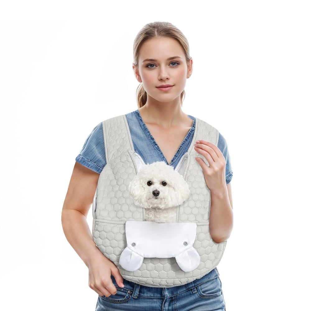 Dog Backpack Carrier for Dogs, Adjustable Strap Cat Carrier Sling, Hands-Free Front Facing Pets Sling Chest, Fit 5-15 Lbs Pets Carrier Backpack for Camping Hiking Traveling Cycling(Light Gray)