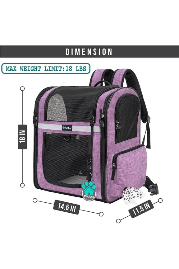 Dog Backpack Carrier For Small Large Cat, Pet, Puppies, Ventilated Pet Hiking Backpack Travel Bag, Airline Approved Cat Backpack Carrier, Safety Back Support, Camping Biking, Max 18 lbs,