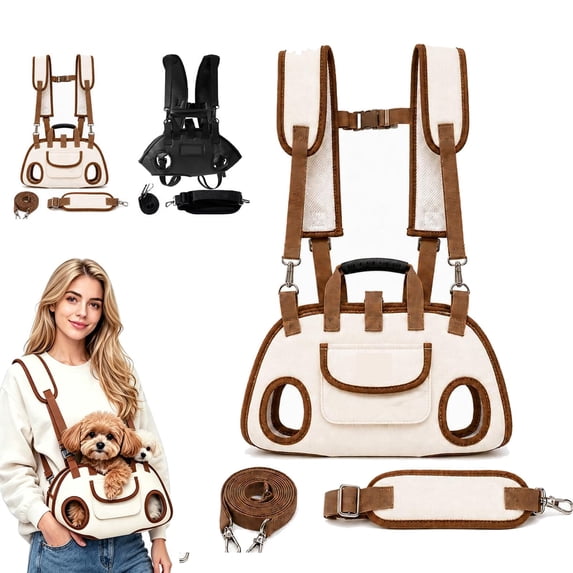 Dog Backpack Carrier for Small Medium Dogs, Pet Travel Carrier, Dog Front Carrier, Breathable Dog Hiking Backpack for Outdoor Walks Trips, Brown Xl, Includes Leash and Adjustable