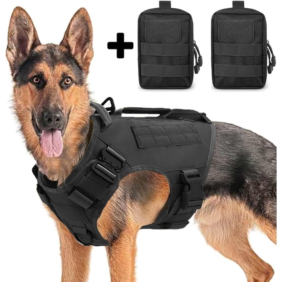 Dog Backpack Harness with Metal Buckles and Two Side Pouches  Black, Size M