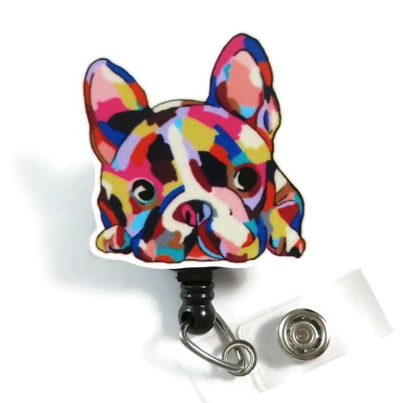 Dog Badge Reel, French Bulldog ID Clip, Funny Nurse Badge Holder, Vet Tech Gift, Cute Frenchie Badge