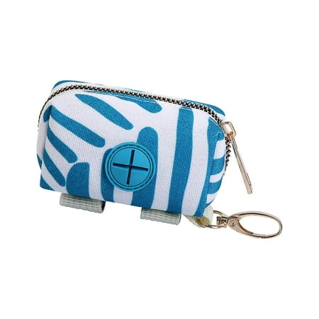 Dog Bag Holder, Poo Dropping Sack Waste Bag Carrier, with Carabiner Clip, Zipper Closure ,Pet Waste Bag Dispenser Pickup Bag for Walking Striped Blue