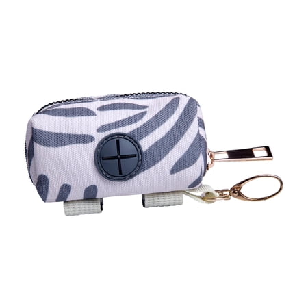 Dog Bag Holder, Poo Dropping Sack Waste Bag Carrier, with Carabiner Clip, Zipper Closure ,Pet Waste Bag Dispenser Pickup Bag for Walking Striped Gray