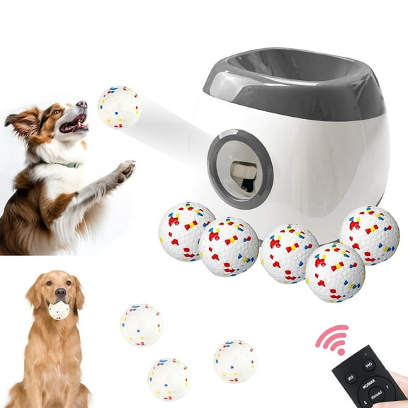 Dog Ball Launcher, Ball Thrower for Dogs, Interactive Dog Balls Thrower with 6 Etpu Balls, Dog Ball Thrower for Outdoor with 3 Adjustable Distance Settings for Medium & Large Dogs