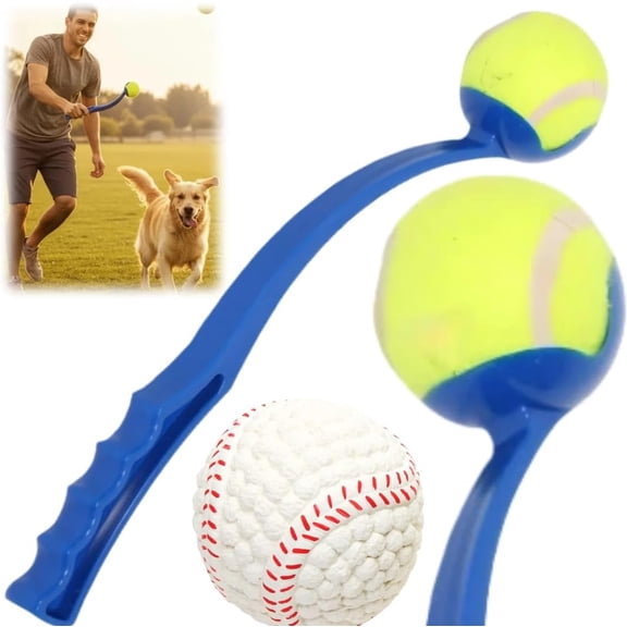 Dog Ball Launcher with 2 Tennis Balls Interactive Fetch Thrower for Outdoor Play