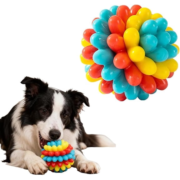 Dog Ball Toy, Interactive TPR Rubber Chew Ball for Teeth Cleaning and IQ Training, Bouncy Floating Pet Toy for Small Medium Large Dogs, Blue/Green/Pink Options
