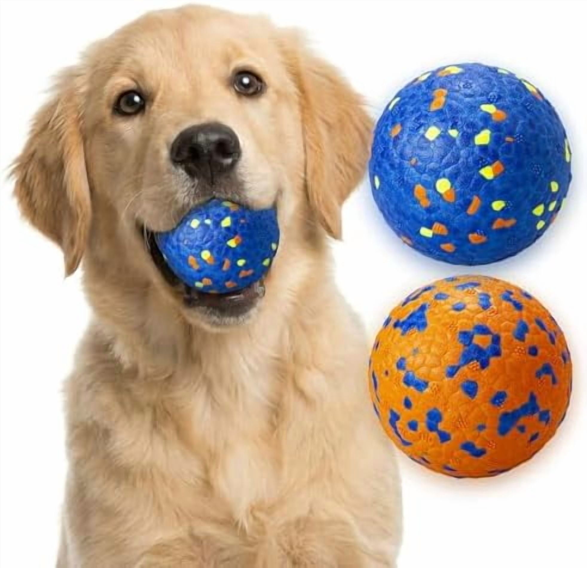 Dog Ball Toys Dog Tennis Ball for Aggressive Chewers Indestructible Bouncy Lightweight Water Toy Fetch Ball for Large Medium and Small Dog Blue & Orange (2-Pack),Medium (3" diameter)